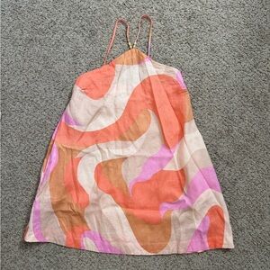 Linen Dress with Swirl Pattern Small